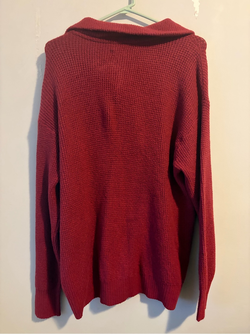 Aerie Cozy Up Waffle Knit Polo Sweater Burgundy Oversized - Picture 4 of 4